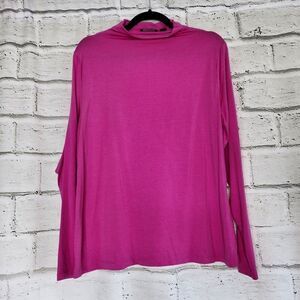 Jason WU Women's Hot Pink Long-sleeved Shirt Size Large Mock Neck